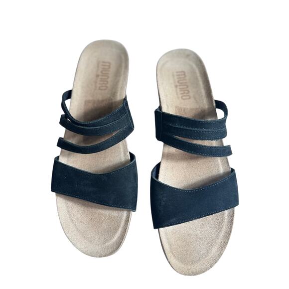 Munro Gamala women's sandals black suede strappy slide flat Sz 10.5 - Picture 1 of 8